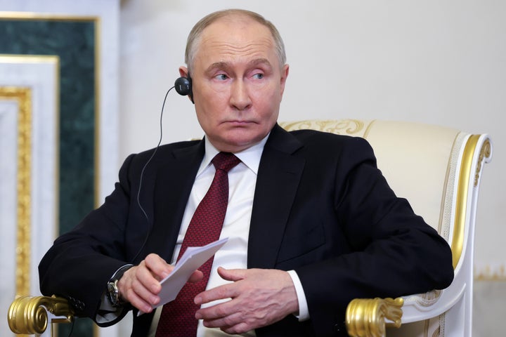 Russia's President Vladimir Putin attends the talks with Brazil's former President and President of the New Development Bank Dilma Rousseff on the sidelines of the St. Petersburg International Economic Forum in St. Petersburg, Russia, Thursday, June 6, 2024. (Anton Vaganov/Pool Photo via AP)