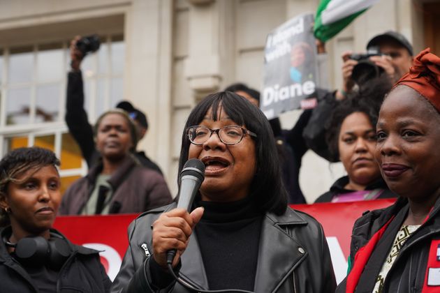 Diane Abbott addresses supporters outside Hackney Town Hall as she fought to remain a Labour MP.