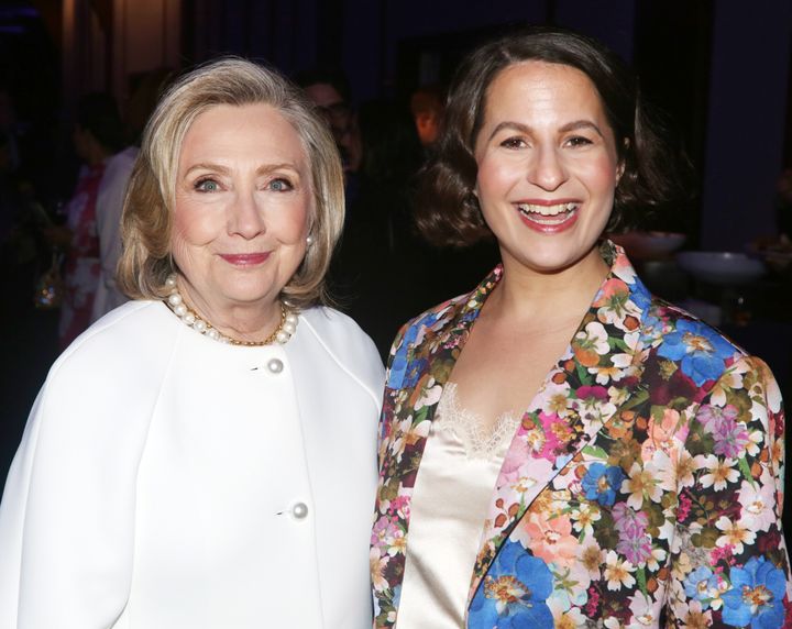 Producer Hillary Clinton and Taub are photographed on the opening night of "Satisfies."