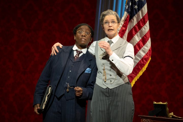Actors Tsilala Brock and Grace McLean play Dudley Malone and President Woodrow Wilson "Satisfies."