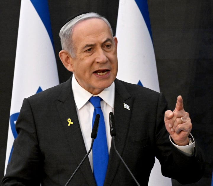 Israeli Prime Minister Benjamin Netanyahu speaks at a ceremony for the 'Remembrance Day for the Fallen of Israel's Wars and Victims of Terrorism' at Yad LeBanim in Jerusalem, Israel, Sunday, May 12, 2024. (Debbie Hill/Pool Photo via AP, File)