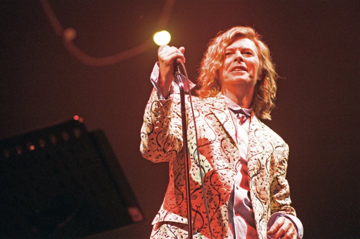 David Bowie seen here performing on the pyramid stage at Glastonbury. 25th June 2000. (Photo by Staff Western Gazette/Mirrorpix/Getty Images)