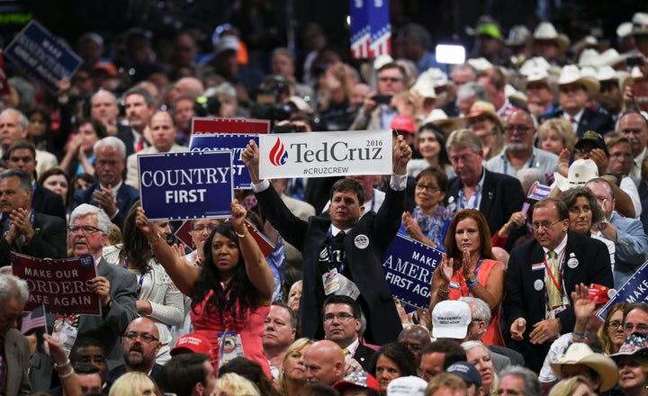 Supporters of Sen. Ted Cruz of Texas show their appreciation for the former presidential candidate on the third day of the 2016 Republican National Convention in Cleveland.