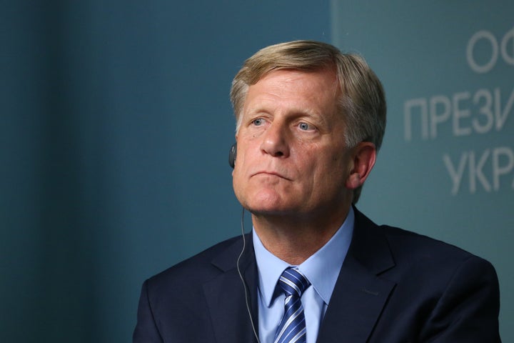 Former U.S. Ambassador Michael McFaul, shown here at a briefing in the Ukrainian president's office on Sept. 8, 2023, in Kyiv, says he's concerned that many countries will start "hedging their bets" on their U.S. ties.