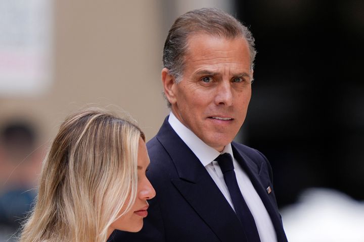 Hunter Biden, accompanied by his wife, Melissa Cohen Biden, arrives at federal court before the verdict is announced Tuesday in Wilmington, Delaware.