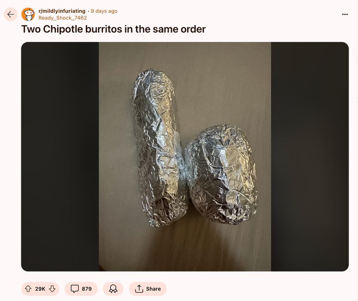 Auf Reddit sprechen Leute über kleine oder unförmige Burritos, die sie erhalten haben.