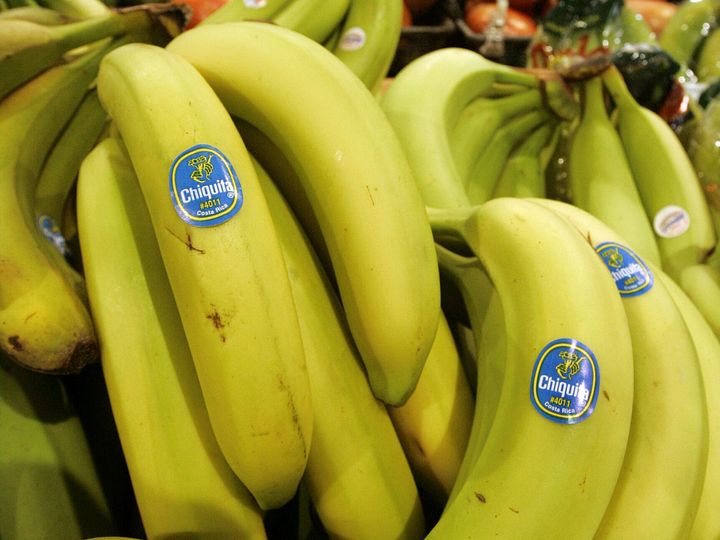 Chiquita bananas are piled on display at the Heinen's grocery store in Bainbridge, Ohio in this Aug. 3, 2005 file photo. 