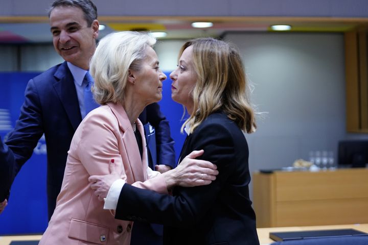 Ursula von der Leyen (left) has said she is open to cooperating with Giorgia Meloni, Italy's far-right prime minister. Meloni has won goodwill by backing EU support for Ukraine.