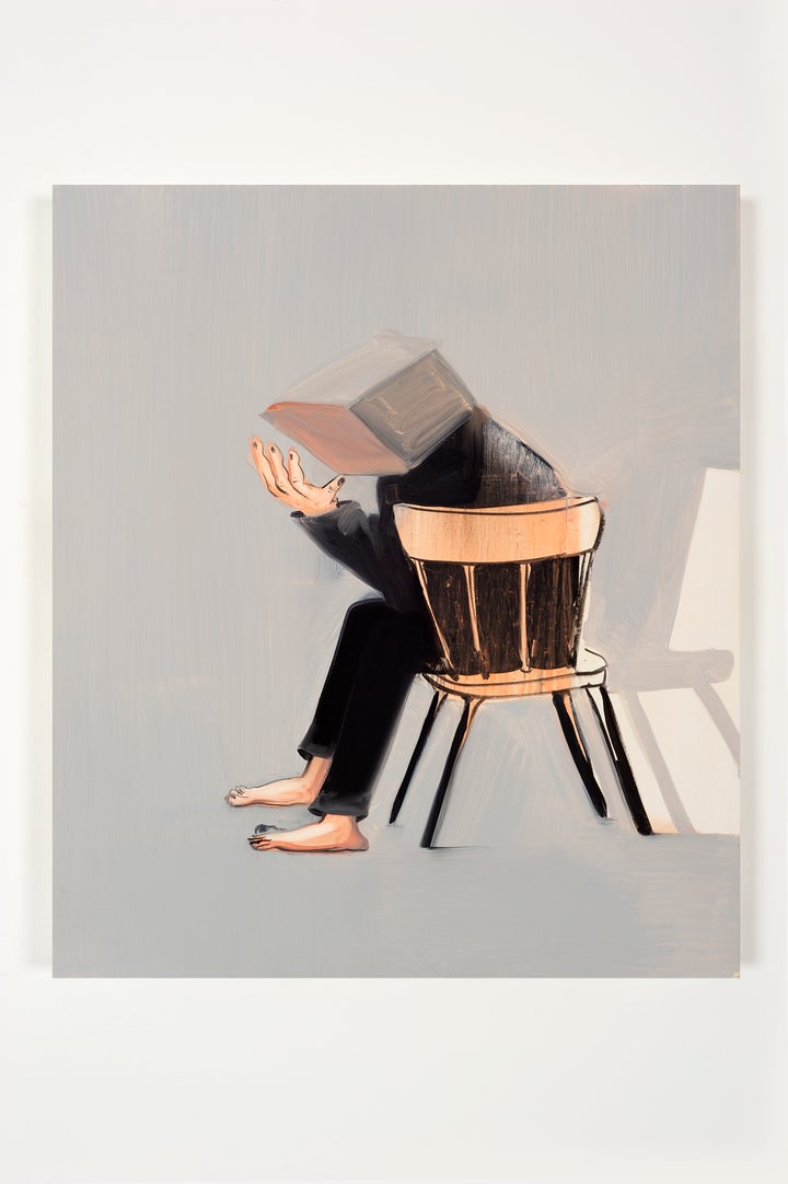 Tala Madani , Boxed Head , 2011 Λάδι σε λινό 58.4 x 50.8 εκ .