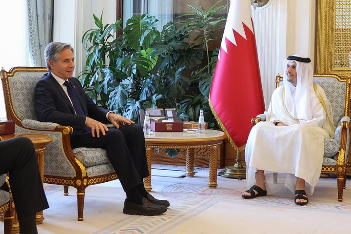 U.S. Secretary of State Antony Blinken meets with Qatari Prime Minister Sheikh Mohammed bin Abdulrahman Al-Thani in Doha, on June 12, 2024.