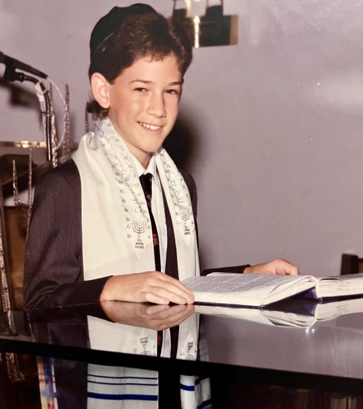 The author on Sept. 16, 1989, the day of his bar mitzvah, at Temple Beth Sholom on Long Island.