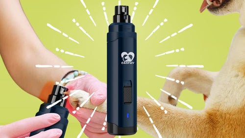 The Casfuy electric nail file quietly and safely grinds down pet's nails. 