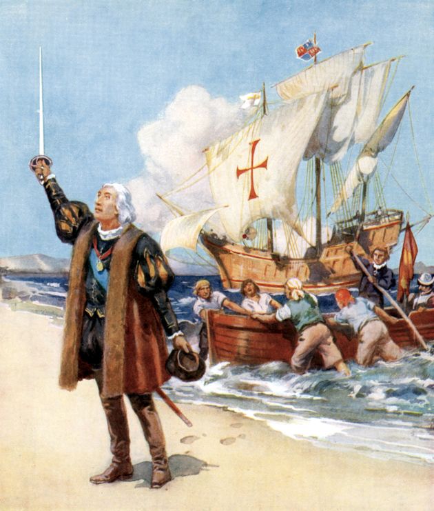 1492年に新大陸の領有を主張するクリストファー・コロンブスを描いた絵