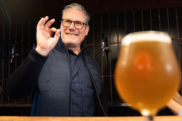Keir Starmer helps to serve drinks during a visit to 3 Lock's Brewery in Camden, where he launched Labour's plan for small businesses alongside Dragon's Den star Deborah Meaden last weekend.