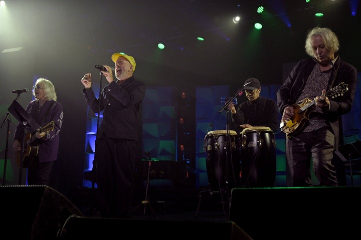 NEW YORK, NEW YORK - JUNE 13: (L-R) Mike Mills, Michael Stipe, Bill Berry and Peter Buck, of R.E.M., perform onstage during the 2024 Songwriters Hall of Fame Induction and Awards Gala at New York Marriott Marquis Hotel on June 13, 2024 in New York City. (Photo by L. Busacca/Getty Images for Songwriters Hall Of Fame)