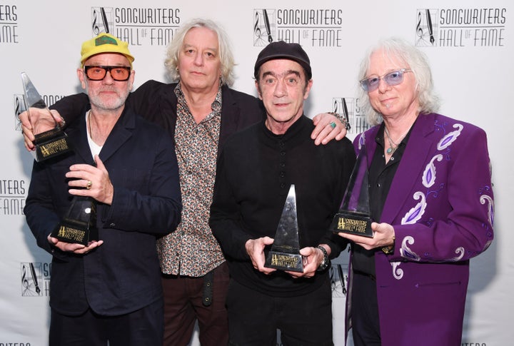 NEW YORK, NEW YORK - JUNE 13: (L-R) (L-R) Michael Stipe, Peter Buck, Bill Berry and Mike Mills, of R.E.M., attend the 2024 Songwriters Hall of Fame Induction and Awards Gala at New York Marriott Marquis Hotel on June 13, 2024 in New York City. (Photo by L. Busacca/Getty Images for Songwriters Hall Of Fame)