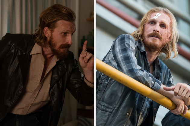 Austin Amelio in Hit Man (left) and The Walking Dead (right)