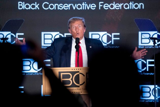 Former U.S. President Donald Trump speaks during the Black Conservative Federation Gala on February 23 in Columbia, South Carolina.