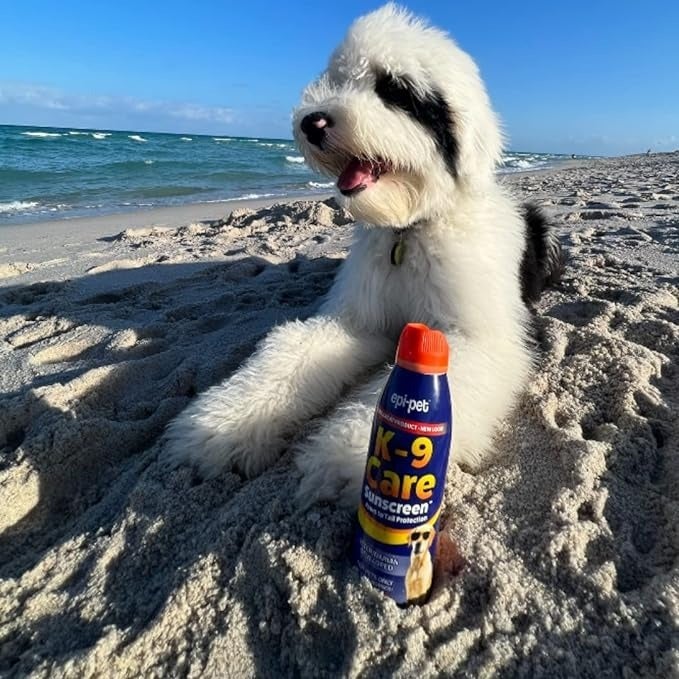 Epi-Pet SPF 30 Hundesonnenschutz bietet Schutz vor UVA- und UVB-Strahlen, ist frei von Zink und Propylenglykol und kann von Hunden sicher abgeleckt werden.