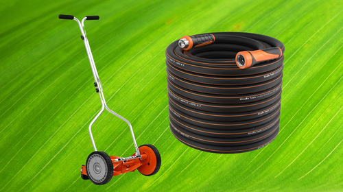 Push mower and garden hose
