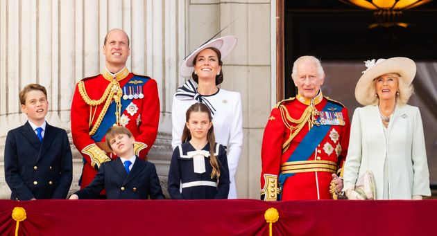 The Wales family, King Charles III and Queen Camilla during Trooping the Colour on June 15 in London, England. Trooping the Colour is a ceremonial parade celebrating the official birthday of the British Monarch.