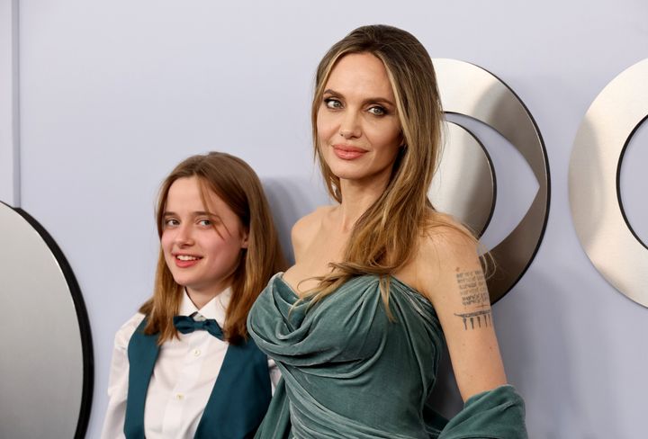 Angelina Jolie and her daughter Vivienne attend the 77th Tony Awards in New York in support of "The Outsiders."