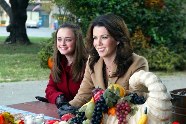 Alexis Bledel and Lauren Graham in character as Rory and Lorelai Gilmore