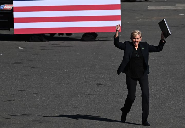 Secretary of Energy Jennifer Granholm arrives on Oct. 13, 2023, at Tioga Marine Terminal in Philadelphia. Granholm was there to speak before President Joe Biden as they addressed Biden's agenda on union jobs, infrastructure investment, accelerating the transition to clean energy and combating the climate crisis.