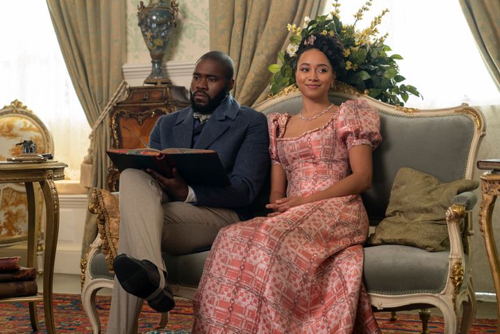 Martins Imhangbe with co-star Emma Naomi in season three of Bridgerton