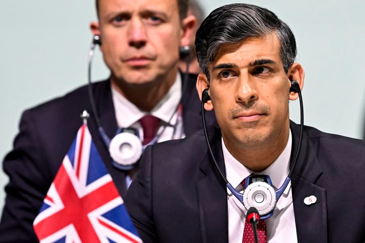 Rishi Sunak attends the plenary session of the Summit on peace in Ukraine, at the luxury Burgenstock resort, near Lucerne.