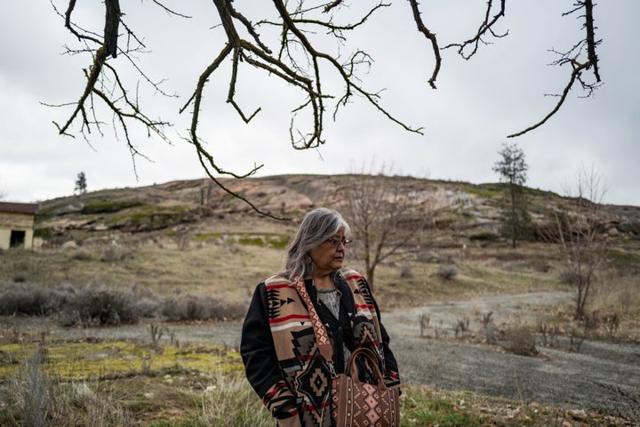 Clarita Vargas, one of the survivors of Indian boarding school St. Mary's Mission, is pictured on Feb. 20, 2024, in an area where she was assaulted by pastors on the Colville Reservation in Omak, Washington.