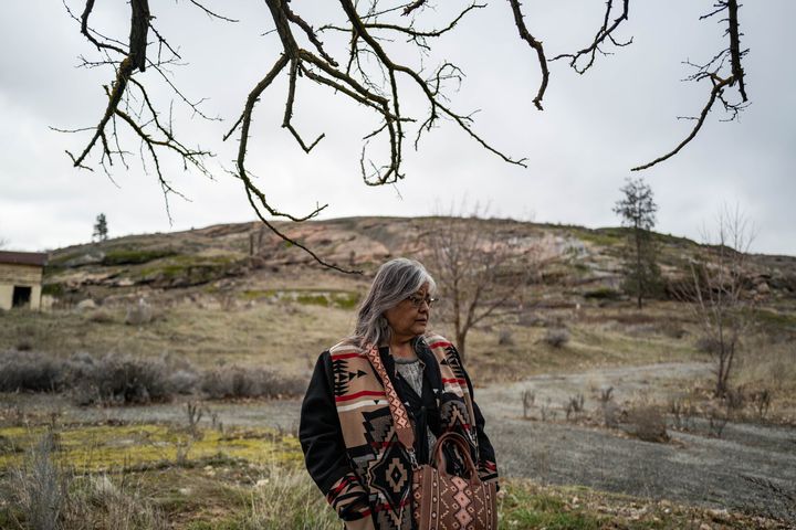 Clarita Vargas, one of the survivors of Indian boarding school St. Mary's Mission, is pictured on Feb. 20, 2024, in an area where she was assaulted by pastors on the Colville Reservation in Omak, Washington.
