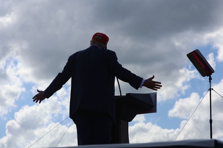 Republican presidential candidate former President Donald Trump speaks during a rally at Festival Park on June 18, 2024 in Racine, Wisconsin. This is Trump's third visit to Wisconsin, a key swing state in 2024.