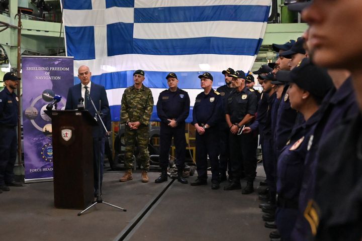 Ο υπουργός Εθνικής Άμυνας, Νίκος Δένδιας, κατά την ομιλία του