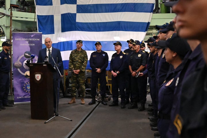 Ο υπουργός Εθνικής Άμυνας, Νίκος Δένδιας, κατά την ομιλία του