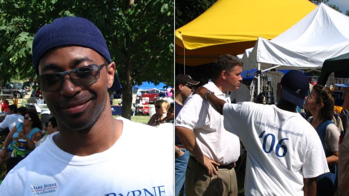 Wesley Bell pictured with GOP congressional hopeful Mark J. Byrne at a Florissant, Missouri, campaign event in summer 2006. Bell volunteered as Byrne's campaign manager.