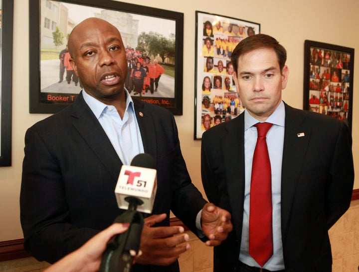 Sens. Tim Scott (R-S.C.), left, and Marco Rubio (R-Fla.) were among those who championed blocking the energy-saving codes from taking effect. 