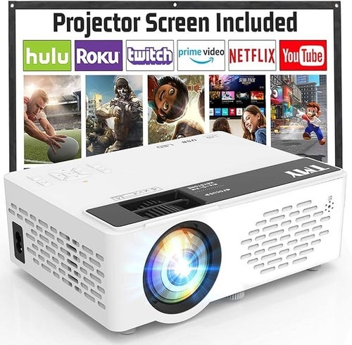 This lightweight, compact portable projector can be used outdoors and indoors.