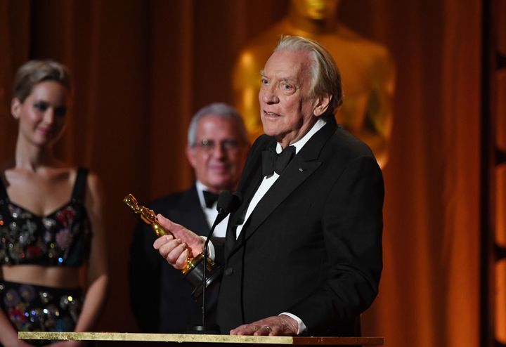 Donald Sutherland accepting his honorary Oscar in 2017