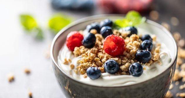 Greek yogurt is a high-protein breakfast option.