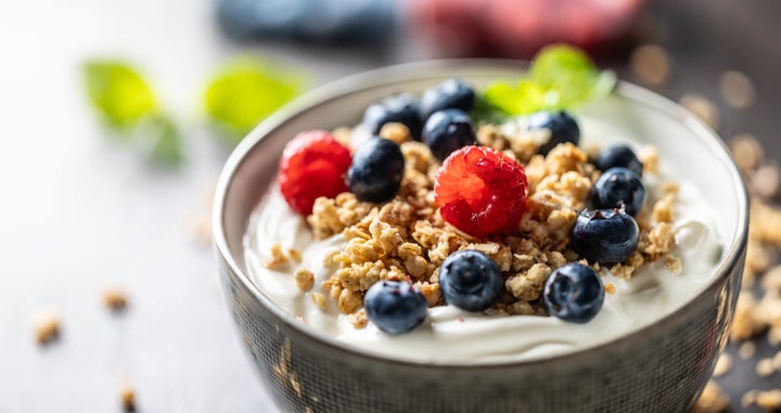 Greek yogurt is a high-protein breakfast option.