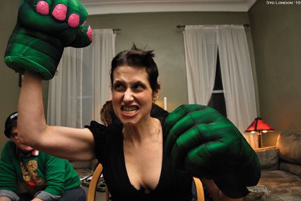 Cheryl during the "good ol' fashioned lesbian head-shaving ceremony," which also involved some Hulk fists, for reasons that made sense at the time.