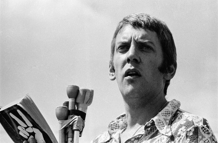 Donald Sutherland is seen at the veteran-led, anti-war "Rapid American Withdrawal" rally in 1970.