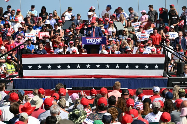 Former US President and Republican presidential candidate Donald Trump speaks at a campaign event in Racine, Wisconsin, on June 18, 2024. (Photo by Jim WATSON / AFP) (Photo by JIM WATSON/AFP via Getty Images)