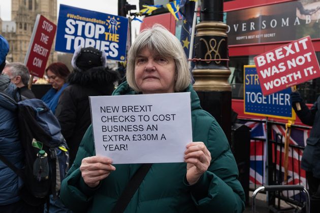 ブレグジットに抗議する親EU派のデモ。イギリスは国民投票から4年後の2020年に正式にEUを離脱した（2024年1月31日）