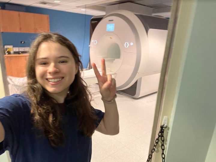 The author preparing to take a functional MRI test at Dartmouth in February 2024.