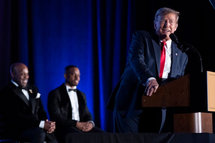 Former President Donald Trump speaks during the Black Conservative Federation Gala on Feb. 23 in Columbia, South Carolina.