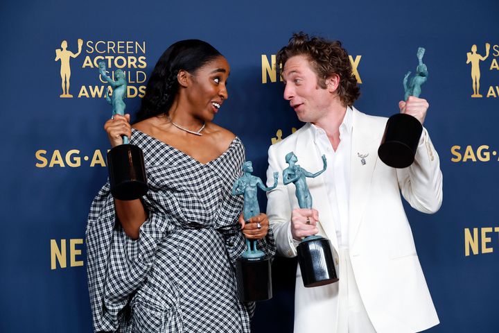 Ayo Edebiri and Jeremy Allen White at the SAG Awards earlier this year