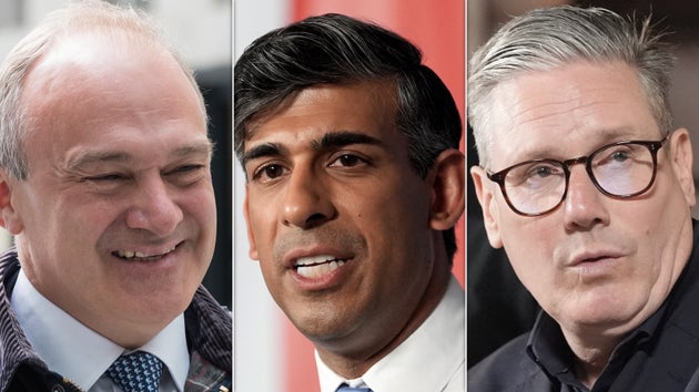 (L-R), Lib Dem leader Ed Davey, Tory leader and PM Rishi Sunak, Labour leader Keir Starmer