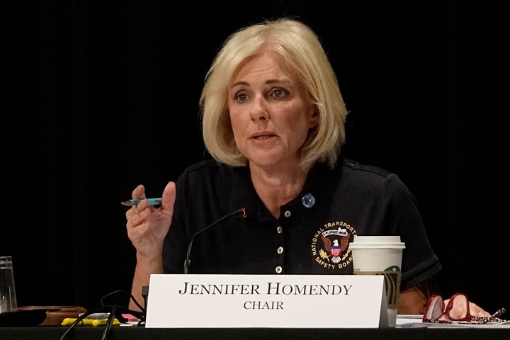 Jennifer Homendy, chair of the National Transportation Safety Board, speaks during a board meeting concerning the February 3, 2023, train derailment of a Norfolk Southern freight train carrying hazardous materials, Tuesday, June 25, 2024, in East Palestine, Ohio. 